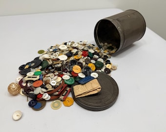 Antique Tin TenderLeaf Tea Storage Tin Collectible Canister Full of Buttons!