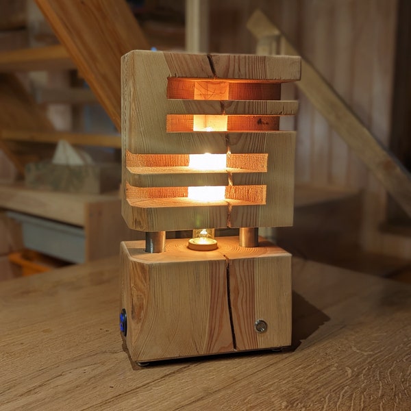 LED USB Wooden table Lamp - Rustic Lighting Wooden Lamp - Rustic Bar Wood Lamp - Gift Ideas -  Farmhouse Decor Light Lamp