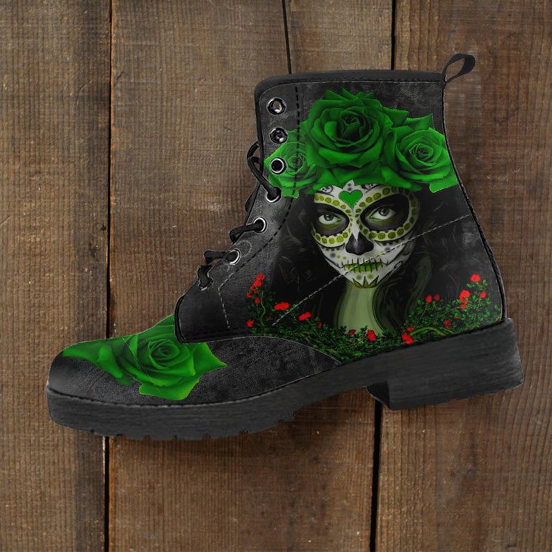 Sugar Skull Calavera design boots Emo punk boots Vegan | Etsy