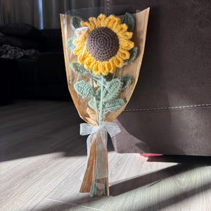 Gehaakt zonnebloemboeket: handgemaakt bloemendecor - 17,9 x 9,8 inch