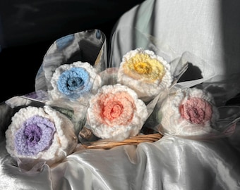 Crochet Rose Bouquet, Handmade Flower Gift for Her, Romantic Forever Flower