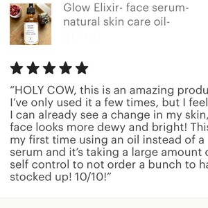 Peut inclure: Un avis cinq &eacute;toiles pour un s&eacute;rum pour le visage avec le texte "HOLY COW, c'est un produit incroyable ! Je ne l'ai utilis&eacute; que quelques fois, mais j'ai l'impression de voir d&eacute;j&agrave; un changement sur ma peau, mon visage a l'air plus frais et lumineux ! C'est la premi&egrave;re fois que j'utilise une huile au lieu d'un s&eacute;rum et j'ai beaucoup de mal &agrave; ne pas en commander une tonne pour faire des r&eacute;serves ! 10/10 !"