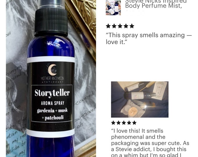 Featured listing image: Stevie Nicks Fragrance Spray, Gift for Her, Perfume Spray Mist,  StoryTeller, Crystal Visions