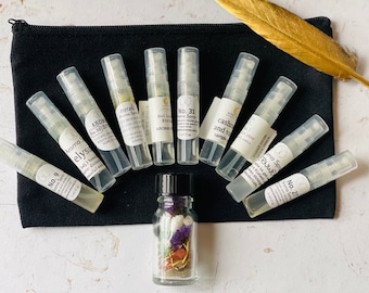 Set of 10 Perfume Sampler Sprays in Zippered Pouch, Great Gift Idea for Her
