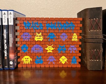 Unique Space Invaders Inspired Decor - Graffiti - Atari - Gamer - Alien - Fantasy Book Nook - Fan Art