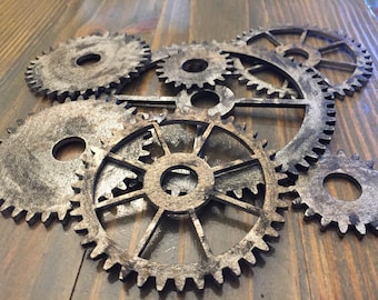 Colección de 7 engranajes de madera Steampunk cortados con láser