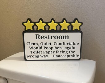 Funny Review Signs: 1-5-Star Restroom, Kitchen, Bedroom Decor - Custom Review Quotes