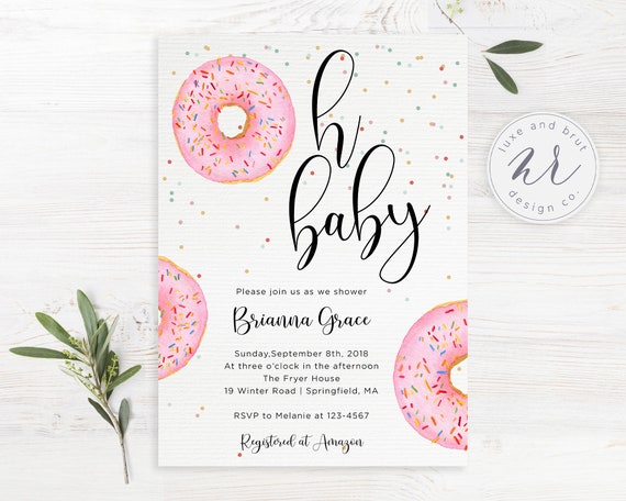 Oh Baby Donuts Baby Shower Invitation, Pink, Blue, Green, Caramel, Gender Neutral, Digital File Only, Printable