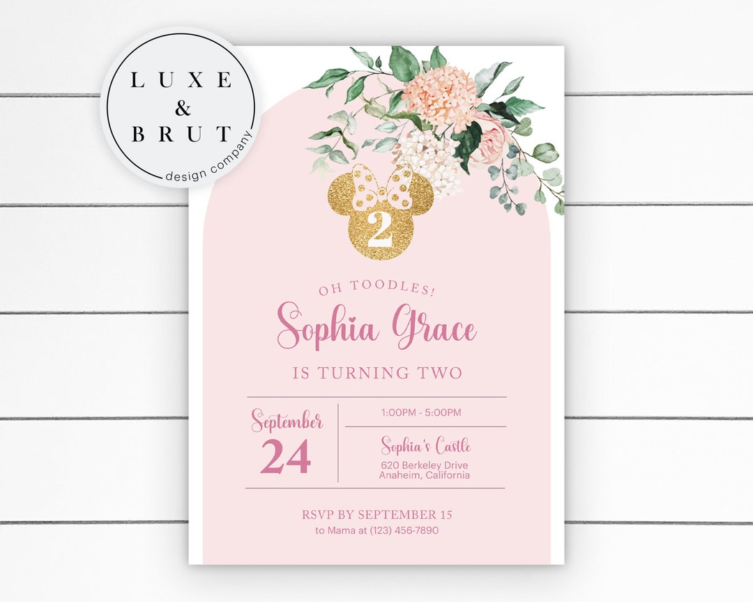 Minnie Mouse Birthday Invitation: Gold Glitter Floral, Editable (DIY ...