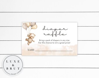 We Can Bearly Wait Baby Shower Matching Diaper Raffle Insert Card, Edit Yourself with Corjl