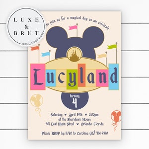 Magical Disneyland Birthday Party Invitation, Classic Colors, WDW, Disneyland, Classic, DIY, Digital Download