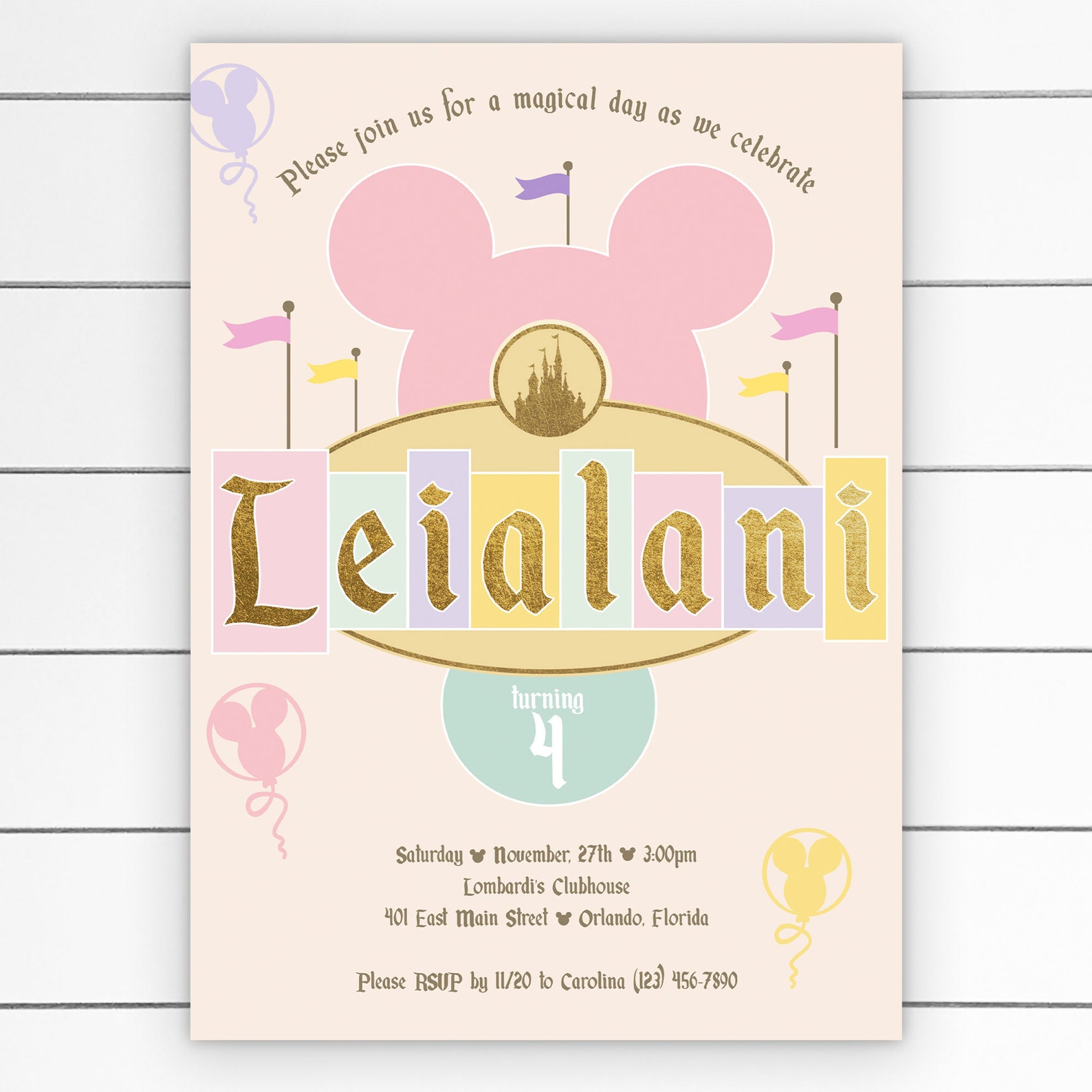 Magical Birthday Party Invitation Disneyland Girl Pastel Etsy