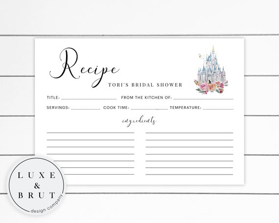 Fairytale Bridal Shower Invitation Matching Recipe Card, Once In Lifetime Love Gives Us a Fairytale, Edit Yourself with Corjl