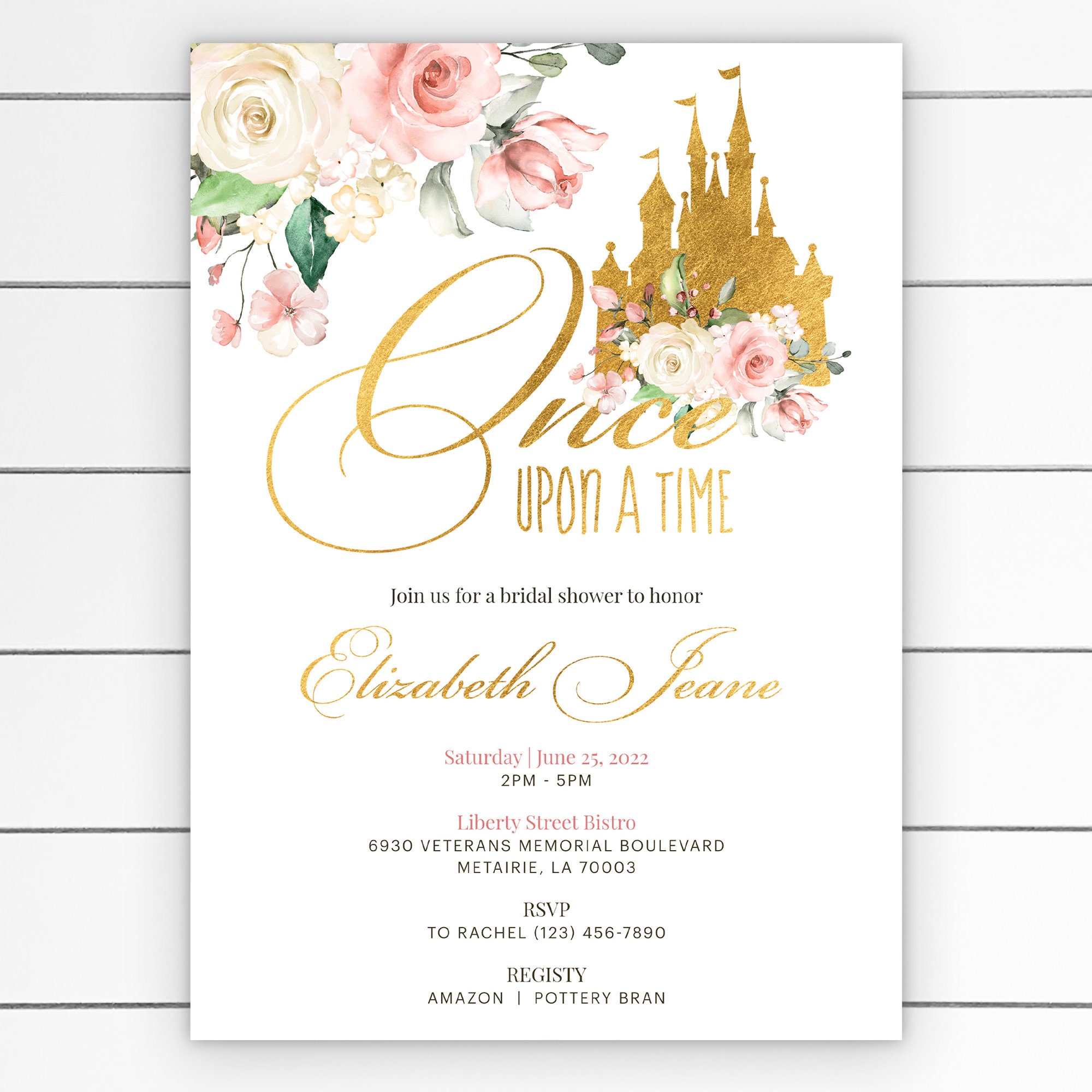 Once Upon A Time Gold Foil Castle and Watercolor Floral 