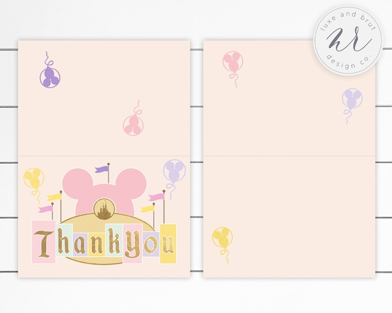 Magical Disneyland Birthday Thank You Cards, Matching Items, Instant Download