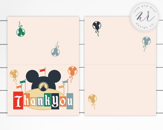 Magical Disneyland Birthday Thank You Cards, Matching Items, Dark Color, Instant Download