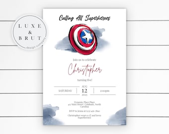 Captain America Birthday Invitation: Watercolor Avengers (Instant Download)