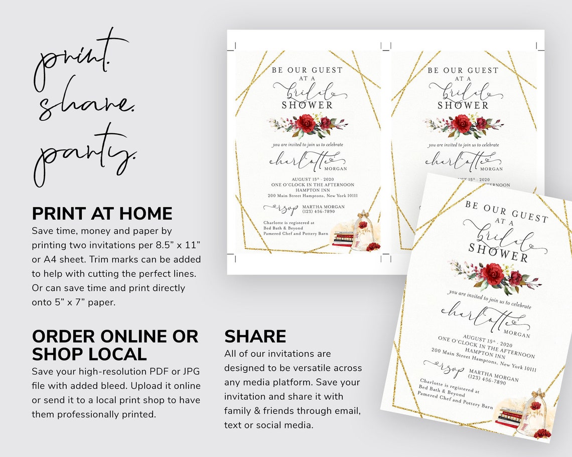 Be Our Guest Bridal Shower Invitation DIY Editable Download - Etsy
