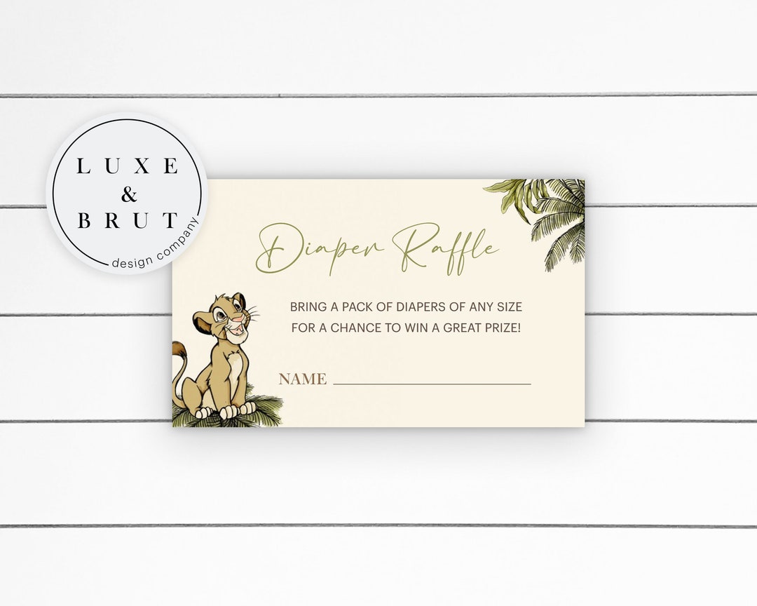 The Lion King Baby Shower Matching Diaper Raffle Card, Edit Yourself in ...