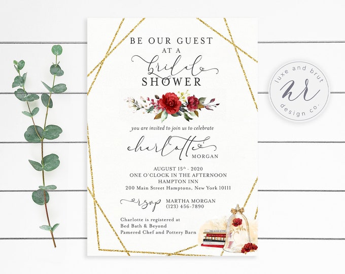 Be Our Guest Bridal Shower Invitation, DIY, Editable Download