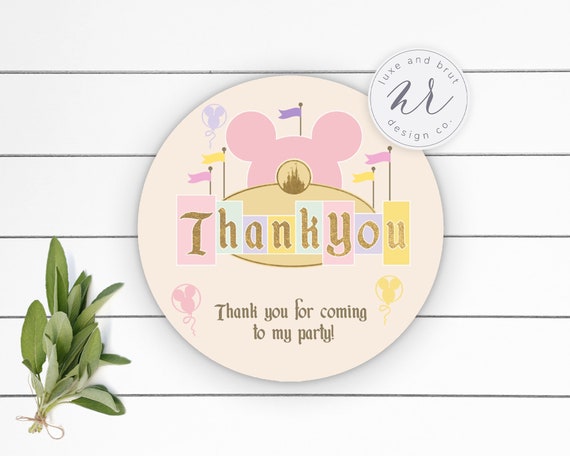 Magical Birthday Party Matching Thank You Tags or Stickers, Circle, Disneyland, Instant Download, Edit Yourself