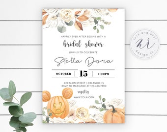Mickey Pumpkin Bridal Shower Invitation, Happily Ever After, Fall Wedding, Editable, Instant Download, Edit Yourself with Corjl