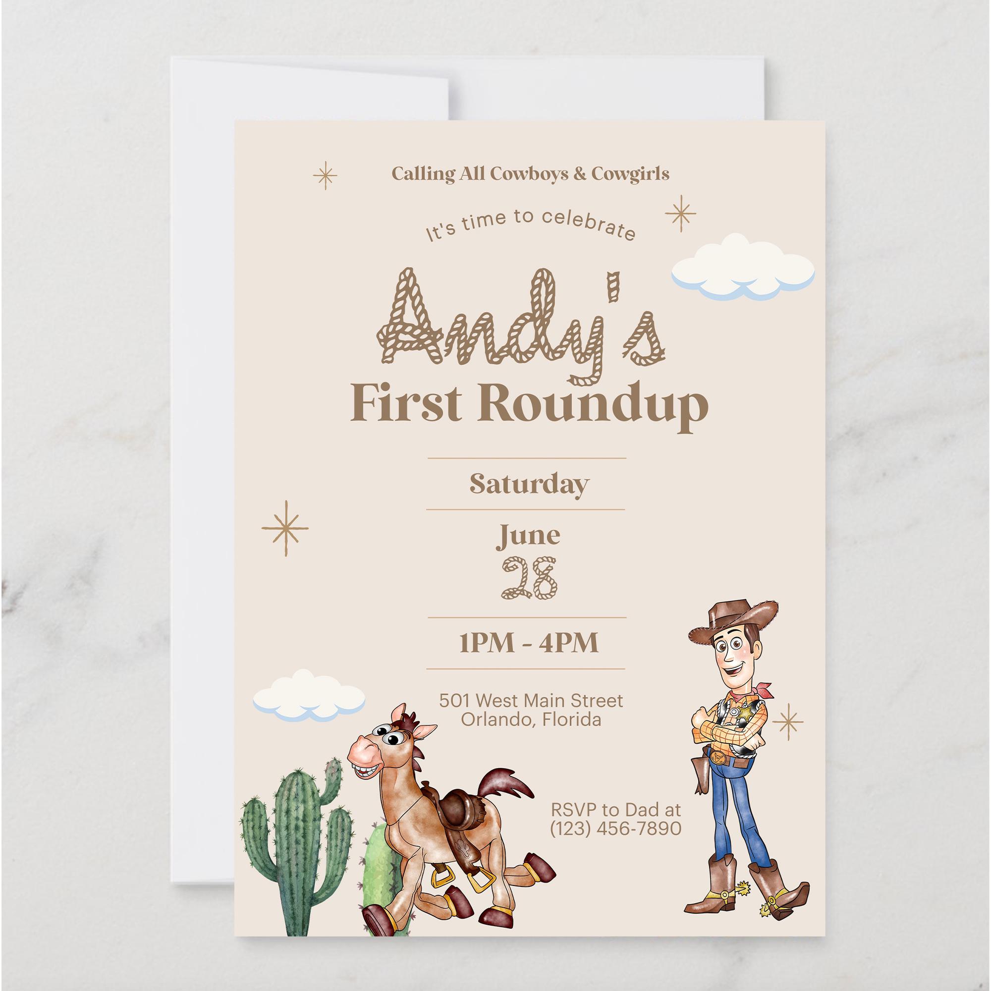 Woody First Rodeo Invite Woody's First Round up Birthday Invitation: Cowboy Rodeo (edit Yourself ...