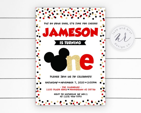 Put On Your Ears, It's Time For Cheers! Mickey First Birthday Party Invitation