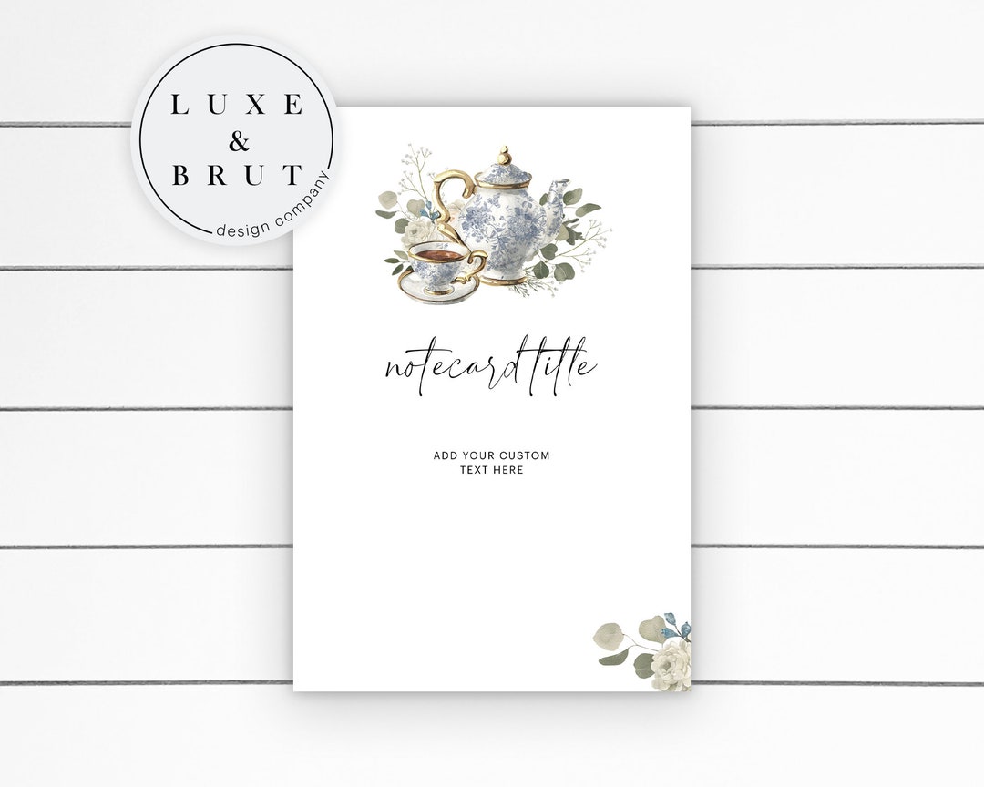 English Tea Party Bridal Shower Notecard, Vintage Blue Paisley Pattern