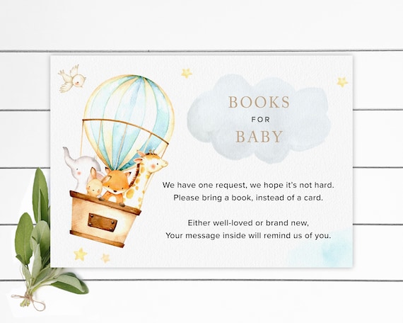 Animal Watercolor Hot Air Balloon Matching Books For Baby Baby Shower Insert Card, Instant Download