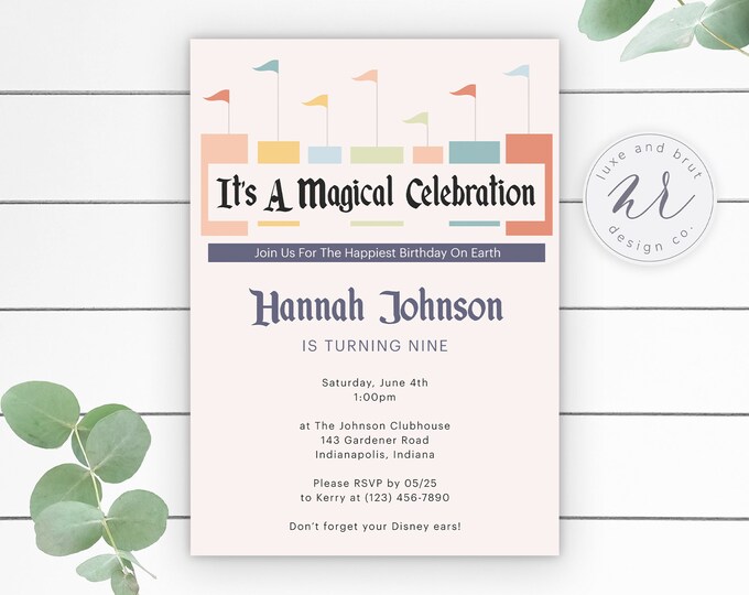 It's A Magical Celebration Birthday Party Invitation, WDW, Classic, Vintage, Digital Download