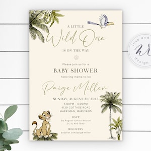 A Little Wild One Is On The Way, Lion King Baby Shower Invitation, Edit Yourself in Corjl, DIY, Instant Download
