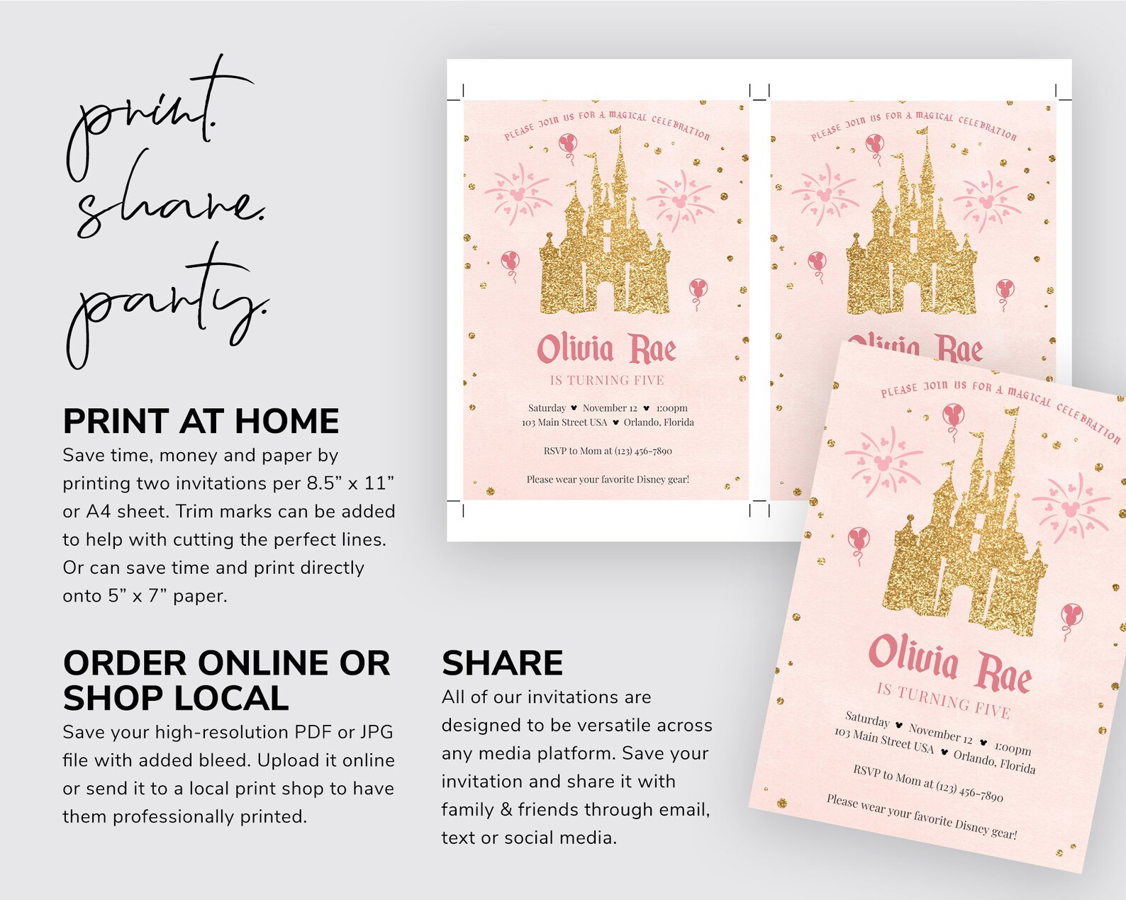 Magical Kingdom Birthday Party Invitation Disneyland WDW - Etsy