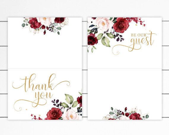 Matching Be Our Guest Thank You Card, Bridal Shower, Enchanted Rose, DIY, Watercolor Floral, Instant Download