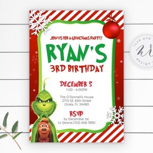 Grinchmas Birthday Party Invitation, The Grinch Who Stole Christmas, Editable File