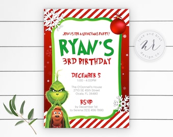 Grinchmas Birthday Party Invitation, The Grinch Who Stole Christmas, Editable File