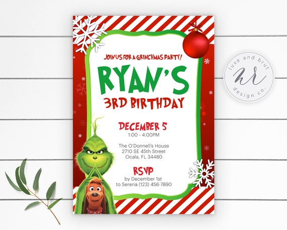 Grinchmas Birthday Party Invitation, The Grinch Who Stole Christmas, Editable File