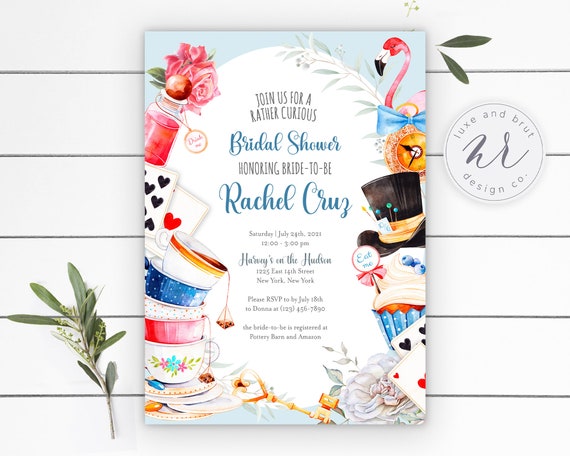 Alice in Wonderland Bridal Shower Invitation, Wonderland Tea Party Shower Invites, Edit Yourself, Instant Download