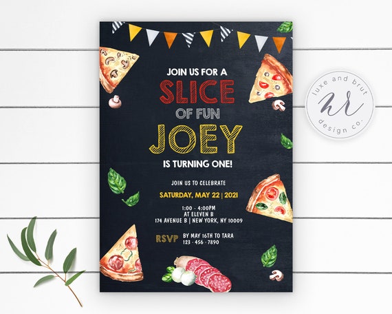 Pizza Party Birthday Invitation, A Slice of Fun, First Birthday, Watercolor, Kids Birthday, Customizable, Edit Yourself with Corjl