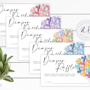 Oh Baby Mickey Luftballons Baby Shower passende Windel Raffle Insert Karten, bearbeitbar, Instant Download, bearbeiten Sie sich mit Corjl