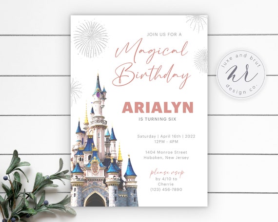 Magical Birthday Party Invitation, Princess Castle, WDW, Fireworks, Printable