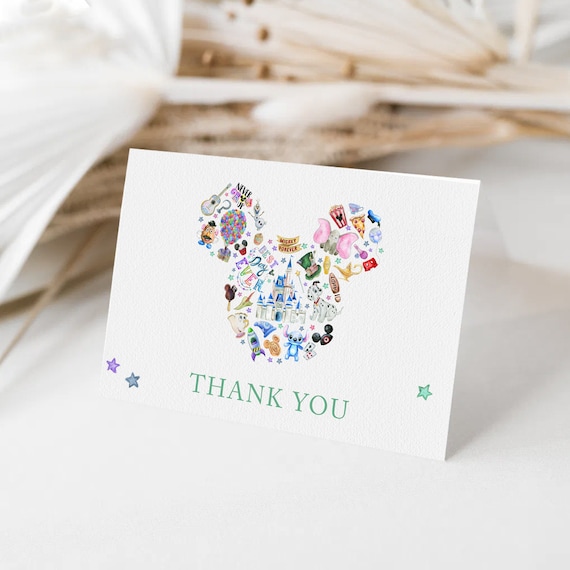 Matching Baby Shower Thank You Cards, Never Grow Up Watercolor, Characters, Printable