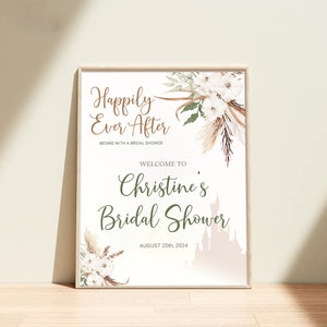 L&#39;ambiance bohème, heureuse pour toujours, commence par une plaque de bienvenue pour la douche nuptiale, à modifier vous-même en corjl