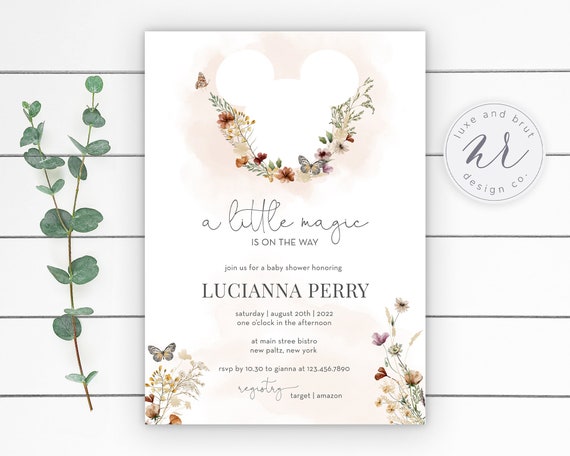 A Little Magic Is On The Way Floral Butterfly Baby Shower Invitation, Editable File, Instant Download