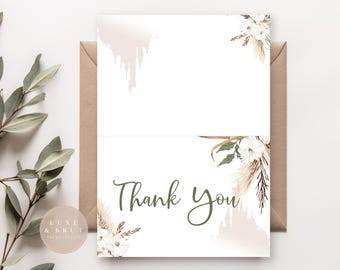 Boho Happily Ever After Bridal Shower Thank You Card, Edit Yourself in Corjl