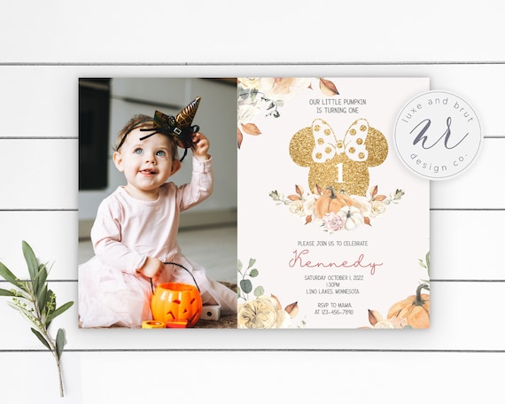 Our Little Minnie Pumpkin Birthday Party Invitation, Edit Yourself in Corjl, Instant Download, DIY, Fall, Halloween