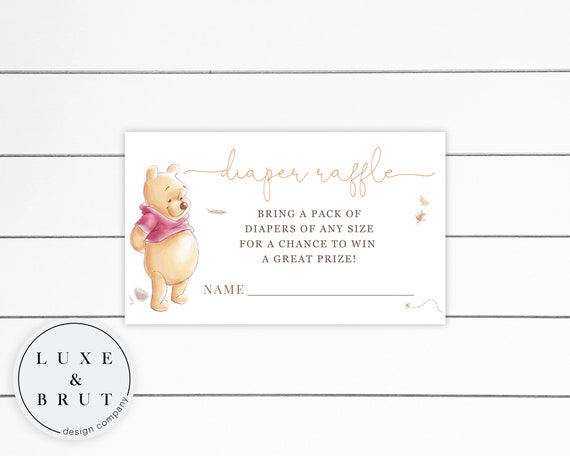 Winnie the Pooh Pumpkin Baby Shower Matching Diaper Raffle Insert Card, Edit Yourself with Corjl