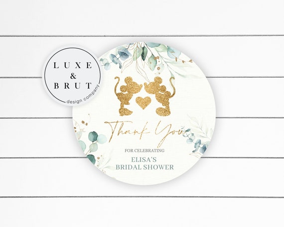 Mickey and Minnie Bridal Shower Favor Thank You Tags or Stickers, Circle, Instant Download, Edit Yourself