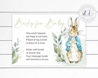Peter Rabbit Baby Shower Books for Baby Card, Matching Items, Instant Download