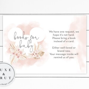 Tarjeta de inserción de libros bohemios para baby shower (descarga digital)